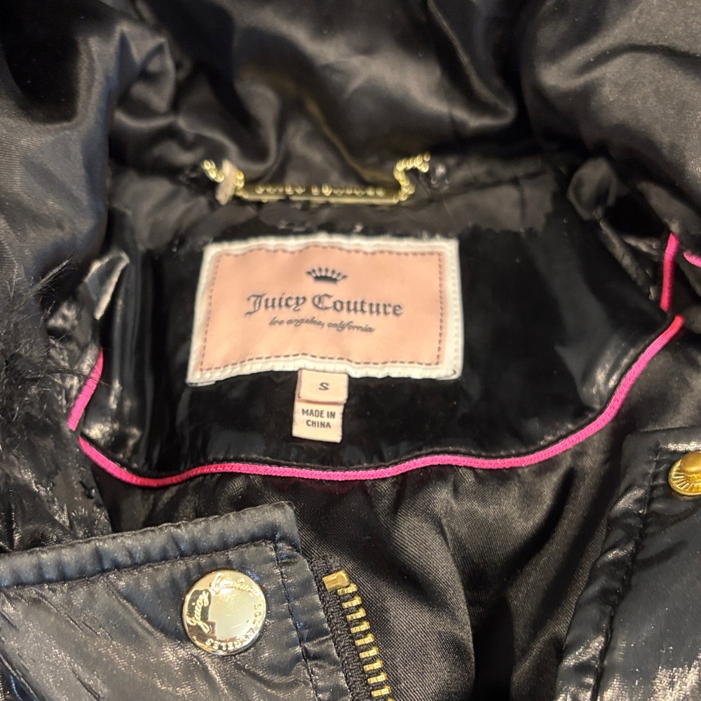 Juicy Couture Black Puffer Jacket with Gold Accents